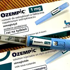 Pudełka i wstrzykiwacze z lekiem Ozempic zawierającym semaglutyd, gotowe do podania raz w tygodniu.