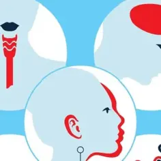 Akromegalia objawy: zmiana głosu, częsta chrypka, bóle głowy. Ilustracja przedstawia schematyczne głowy i szyję z zaznaczonymi symptomami.