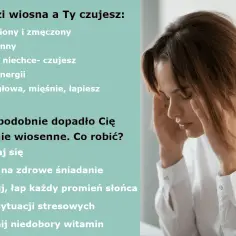 Kobieta z bólem głowy, czuje się osłabiona i senna. To objawy przesilenia wiosennego. Porady: wysypiaj się, jedz zdrowo, spaceruj, unikaj stresu, uzupełnij witaminy.