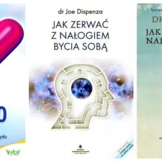 Okładki książek dr Joe Dispenzy: "Efekt placebo" bada uzdrawiającą moc umysłu, "Jak zerwać z nałogiem bycia sobą" i "Jak uwolnić swój nadprzyrodzony potencjał".