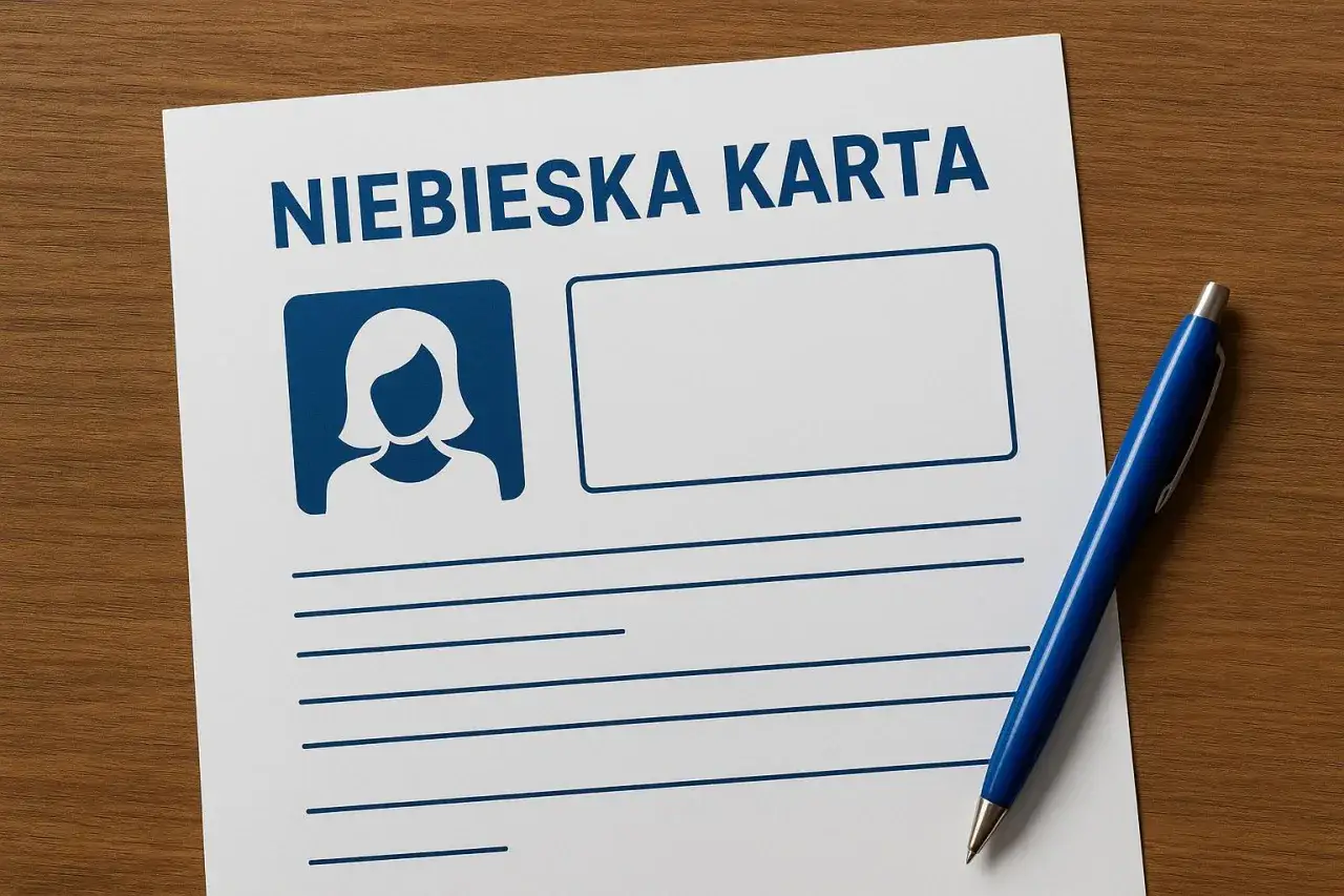 Niebieska karta to dokument, który może być używany do różnych celów, np. w rekrutacji. Na zdjęciu widzimy pusty formularz z napisem 