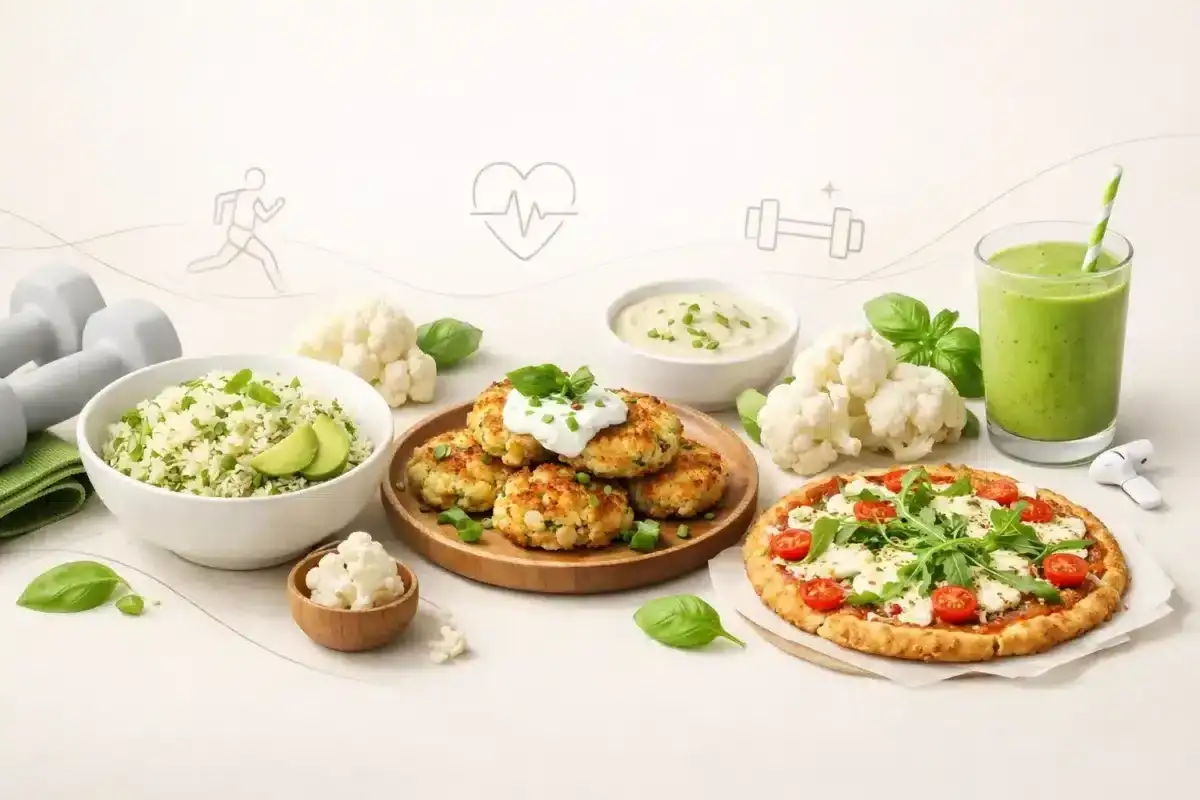 Zdrowe posiłki z kalafiorem, który ma wiele właściwości odżywczych. Placki, pizza, smoothie i ryż z kalafiora.