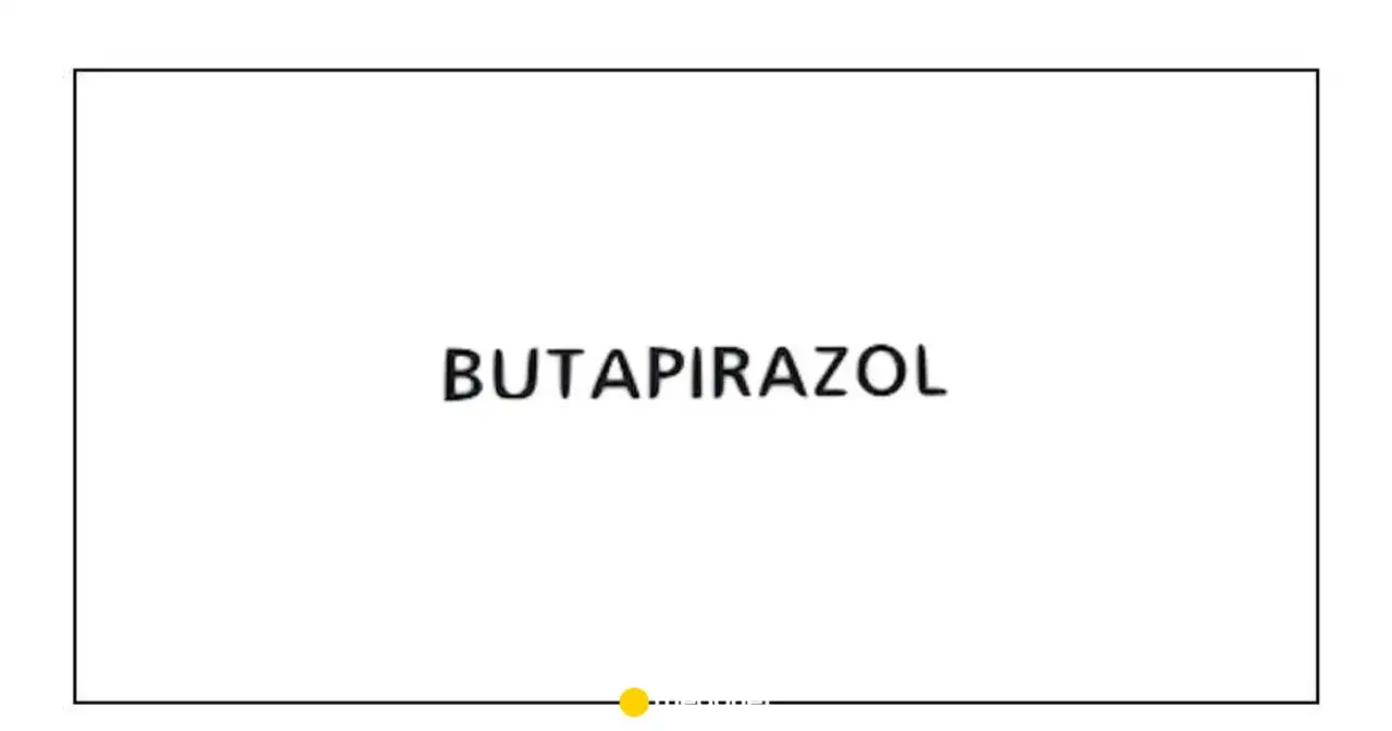 Napis BUTAPIRAZOL na białym tle. Pod napisem linia z kropką.